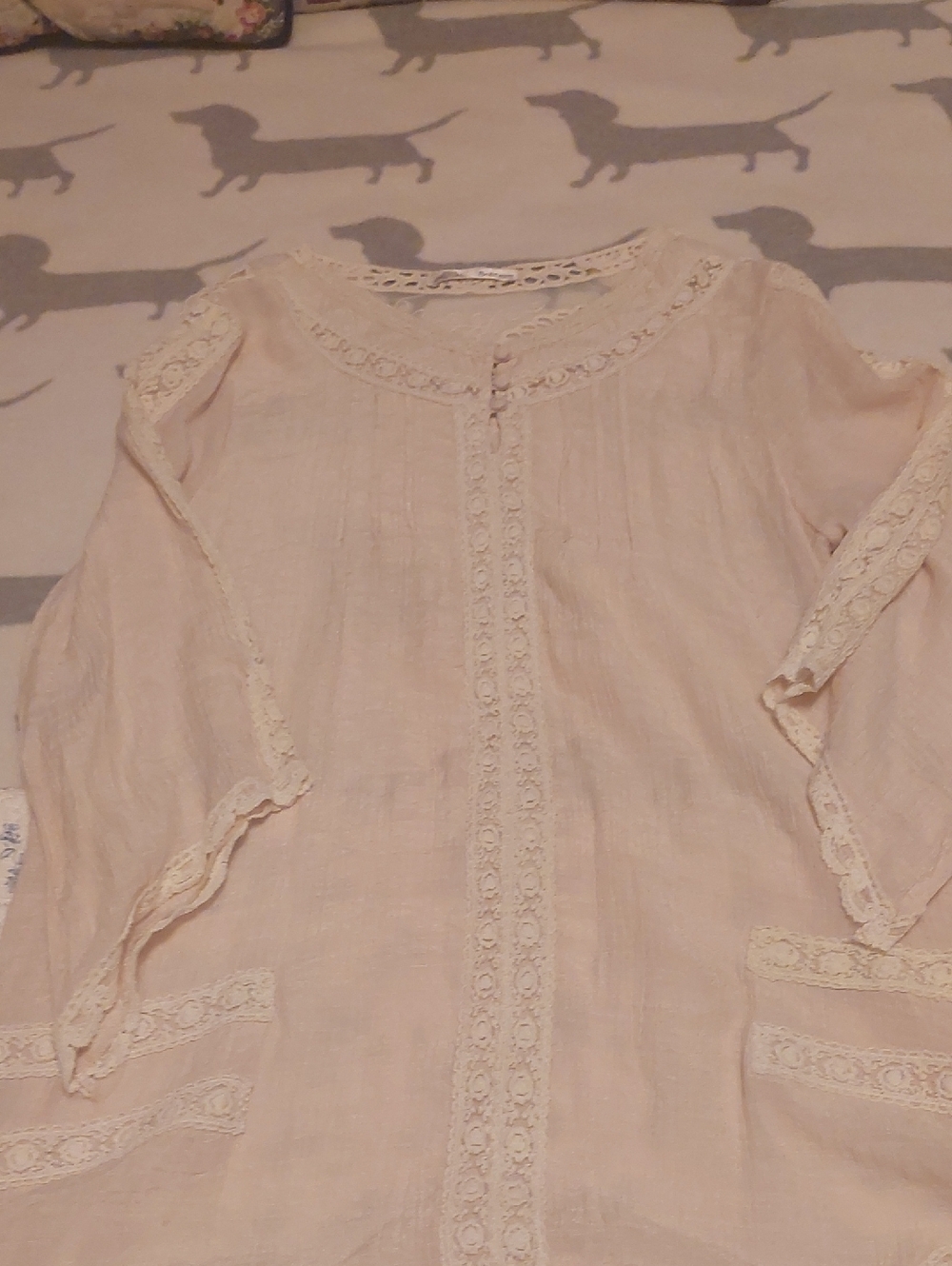Solitaire Cream Lace-Trim V-Neck Blouse